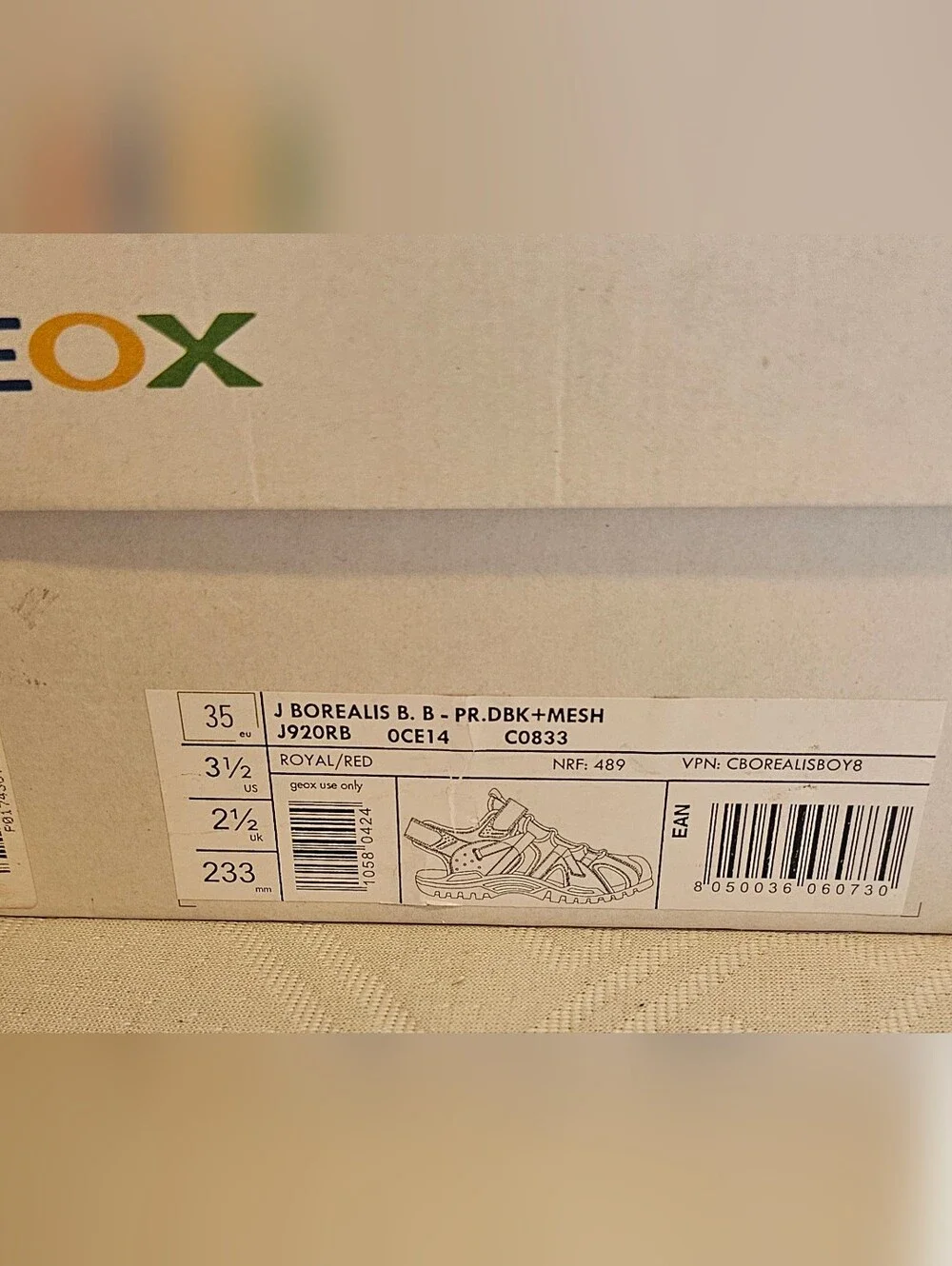 Geox Kids J Borealis B Boy Sandals Royal Blue Red Size US 3.5 EU 35 NEW In BOX